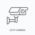 Cctv camera flat line icon. Vector outline illustration of security surveillance system. Black thin linear pictogram for Royalty Free Stock Photo