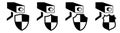 CCTV camera icon behind shield, different versions. Monitoring protection and security concept. Royalty Free Stock Photo
