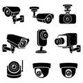 CCTV camera icons. Vector illustrations. Royalty Free Stock Photo