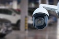 cctv camera installed on the parking lot to protection security. Royalty Free Stock Photo