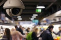 cctv camera overseeing a selfcheckout area with customers scanning items