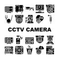 Cctv Camera Security Collection Icons Set Vector