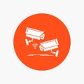 CCTV, Camera, Security, Surveillance, Technology White Glyph Icon in Circle. Vector Button illustration