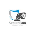 CCTV Camera with Shield icon Logo Design Vector Template, Concept Symbol Royalty Free Stock Photo
