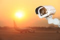 CCTV camera or surveillance operating in air port Royalty Free Stock Photo