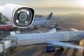 CCTV camera or surveillance operating in air port. Royalty Free Stock Photo