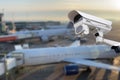 CCTV camera or surveillance operating in air port. Royalty Free Stock Photo