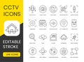 CCTV camera systems vector line icon set with editable stroke for placement on CCTV camera system packaging