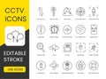 CCTV camera systems vector line icon set with editable stroke for placement on CCTV camera system packaging