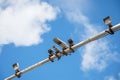 CCTV cameras with fixed speed on a horizontal pole with lights