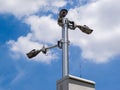 CCTV cameras on metal pole in public place Royalty Free Stock Photo