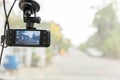 CCTV car camera for safety on the road accident. Video recorder driving a car on highway.A car dash cam mounted on the front winds Royalty Free Stock Photo