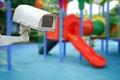 CCTV Closed circuit camera, TV monitoring at kindergarten school playground outdoor for kid children Royalty Free Stock Photo