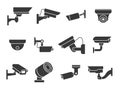 Cctv icons. Security camera, guard equipment video surveillance, private and industry observe warning crime, digital Royalty Free Stock Photo