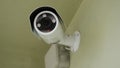 Cctv installed on the wall to property security, indoor security. Indoor surveillance camera, closeup