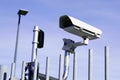 CCTV monitoring security camera front of a building in city Royalty Free Stock Photo