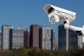 CCTV monitoring, security cameras. Backdrop with views of the city Royalty Free Stock Photo