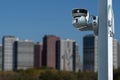 CCTV monitoring, security cameras. Backdrop with views of the city Royalty Free Stock Photo