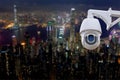 CCTV monitoring, security cameras. Backdrop with views of the city during twilight. Royalty Free Stock Photo