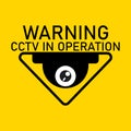Cctv in operation warning sign. Security video round camera surveillance. Vector clipart and drawing. Royalty Free Stock Photo