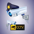 Cctv with police peaked cap. security and technology concept - v