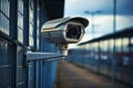 CCTV security camera on the city street at night, security concept Royalty Free Stock Photo