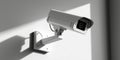 CCTV security camera close-up. A surveillance camera on a white wall background. Royalty Free Stock Photo