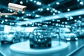 CCTV security camera on monitor the Abstract blurred photo of motor show Royalty Free Stock Photo