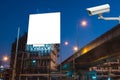 CCTV security camera on monitor the Blank billboard for advertisement at twilight time Royalty Free Stock Photo