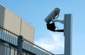 CCTV security camera on a post to watch factory yard of private company for security reasons.