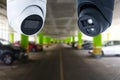 CCTV Security Camera setup on Parking lot. Copy space. Royalty Free Stock Photo