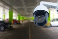 CCTV Security Camera setup on Parking lot. Copy space. Royalty Free Stock Photo