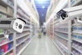 CCTV Security camera shopping department store on background. Royalty Free Stock Photo