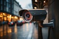 CCTV security camera on the street of the city at night Royalty Free Stock Photo