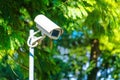 CCTV security camera for surveillance in green park Royalty Free Stock Photo