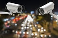 CCTV security camera with traffic lights of the night city road Royalty Free Stock Photo