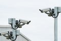 CCTV security camera video system for safety installed outside the warehouse of factory building. Closed circuit television . CCTV Royalty Free Stock Photo