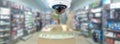 CCTV security panorama with shop store blurry background. Royalty Free Stock Photo