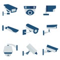 CCTV security video camera vector flat icons set