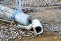 CCTV surveillance camera failed to prevent crime against itself and laying broken on ground