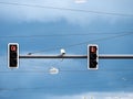 CCTV, Surveillance security camera with the traffic light and sign against a blue sky Royalty Free Stock Photo