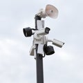 CCTV system and loudspeaker are on pole, urban protection and warning equipment Royalty Free Stock Photo