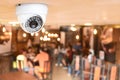 CCTV system security inside of restaurant.Surveillance camera installed on ceiling to monitor for protection customer in
