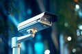 CCTV vigilance 24 hour security camera against a natural blur Royalty Free Stock Photo
