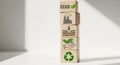 Carbon Capture Utilization and Storage (CCUS): Stacked Wooden Blocks Displaying CCUS Process Featuring Carbon Capture, Royalty Free Stock Photo