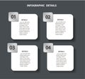 Plate metal info graphic template with 4 options. Can be used for web, diagram, graph, presentation, chart, report, step by step i
