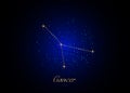 Cancer zodiac constellations sign on beautiful starry sky with galaxy and space behind. Gold Cancer horoscope symbol constellation Royalty Free Stock Photo