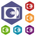 CD box with disc icons set hexagon Royalty Free Stock Photo