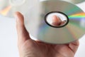 Cd compact disc in the hand on white background Royalty Free Stock Photo