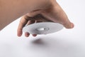 cd compact disc in hand on white background Royalty Free Stock Photo